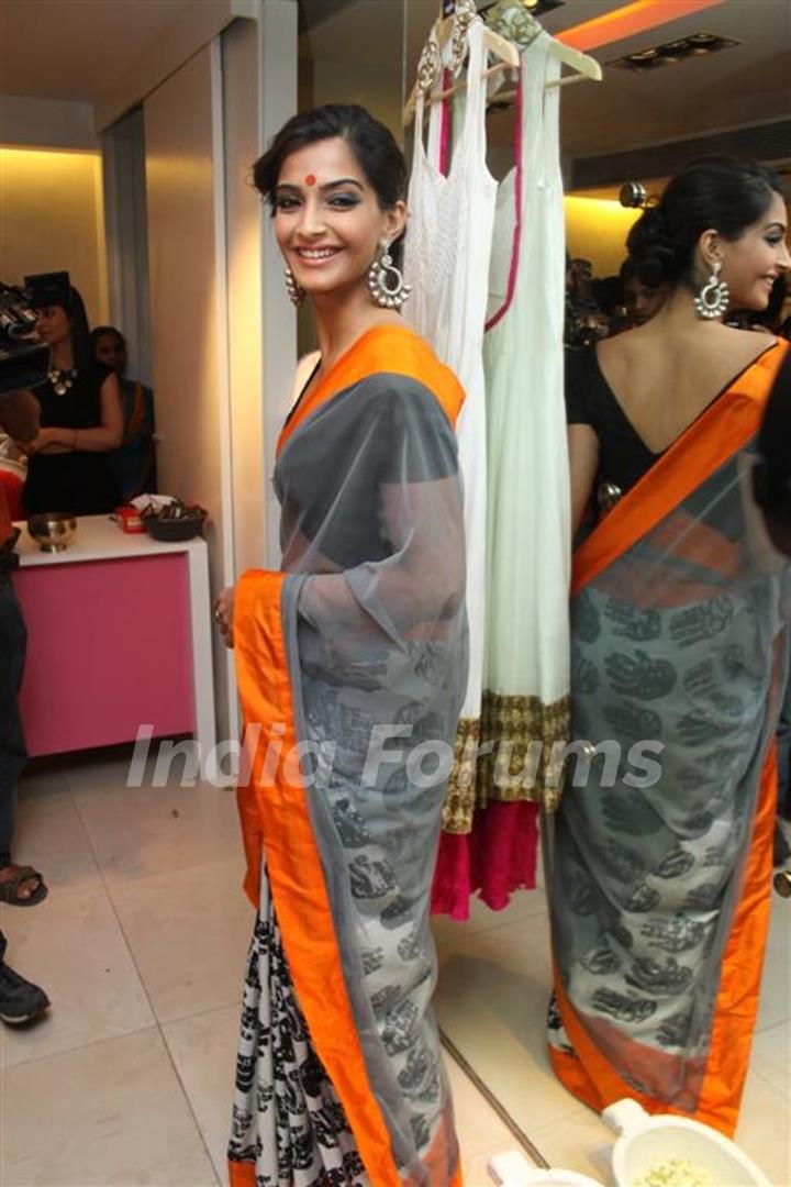 Sonam Kapoor at innaguration of fashion designer Masaba Gupta's first standalone store''MASABA''