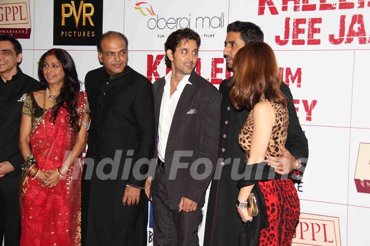 Ashutosh, Abhishek and Hrithik at Premier Of Film Khelein Hum Jee Jaan Sey