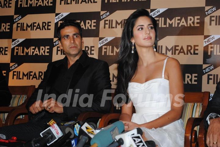 Katrina Kaif and Akshay Kumar unveil Special Anniversay Issue 2010 of Filmfare Magazine at Enigma in Hotel JW Marriott in Juhu, Mumbai