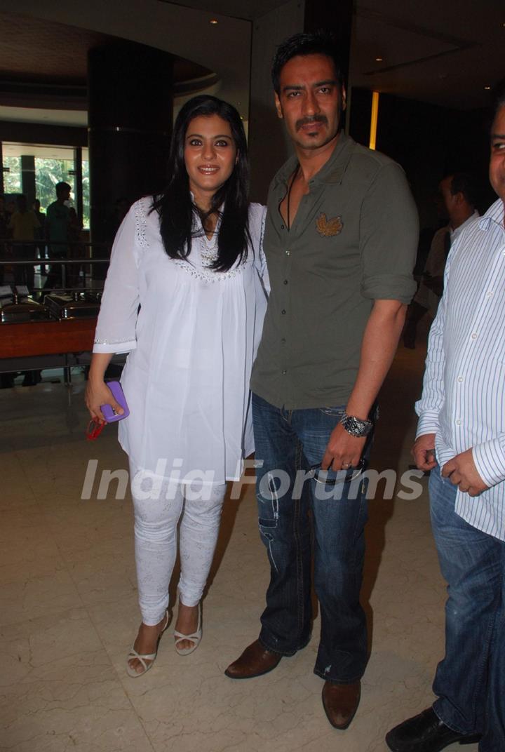 Kajol and Ajay Devgan at Toonpur Ka Superhero music launch at Novotel. .