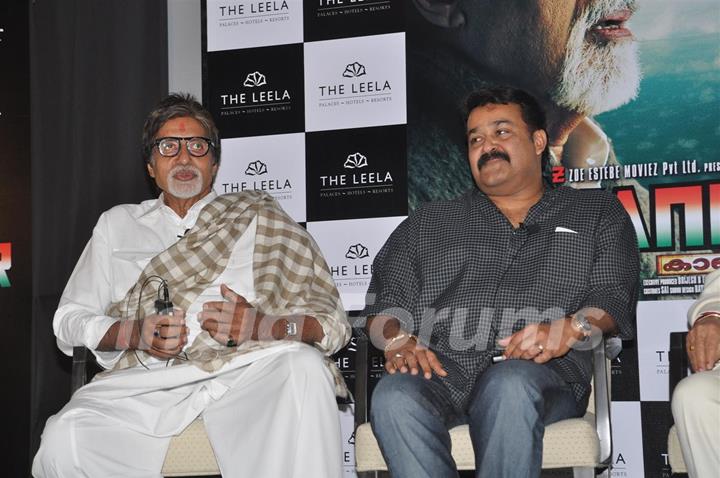Amitabh Bachchan and Mohanlal at the press meet of Kandahar hosted by the Leela Hotels
