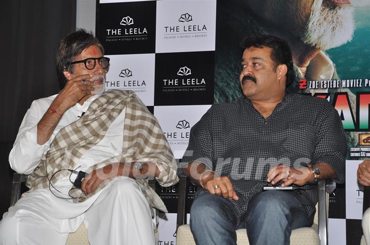 Amitabh Bachchan and Mohanlal at the press meet of Kandahar hosted by the Leela Hotels