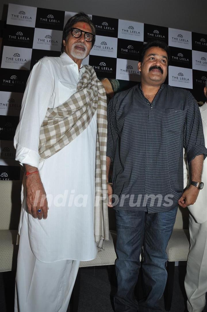 Amitabh Bachchan and Mohanlal at the press meet of Kandahar hosted by the Leela Hotels