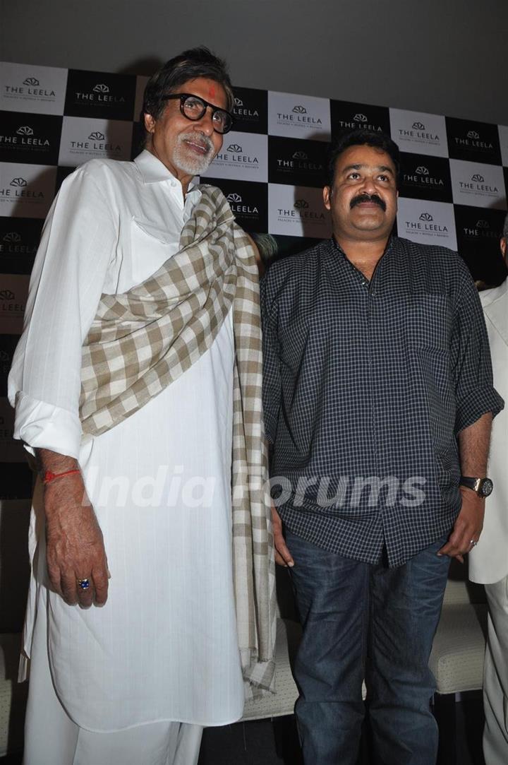 Amitabh Bachchan and Mohanlal at the press meet of Kandahar hosted by the Leela Hotels