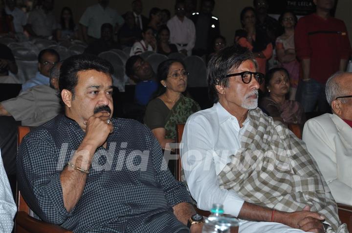 Amitabh Bachchan and Mohanlal at the press meet of Kandahar hosted by the Leela Hotels