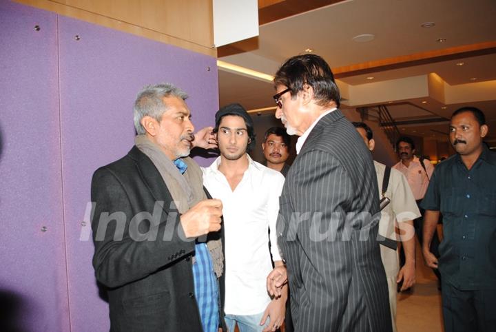 Prakash Jha with Big B AT Press Conf. for the Prakash Jha's upcoming movie ''Aarakashan'' at Novatel