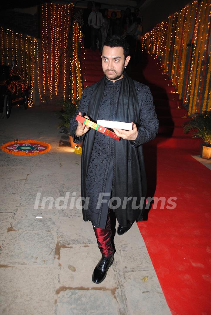 Aamir Khan at nephew Imran Khan's wedding ceremony with Avantika Malik in Pali Hill, Mumbai