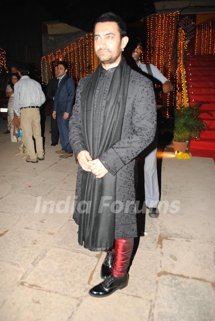 Aamir Khan at nephew Imran Khan's wedding ceremony with Avantika Malik in Pali Hill, Mumbai