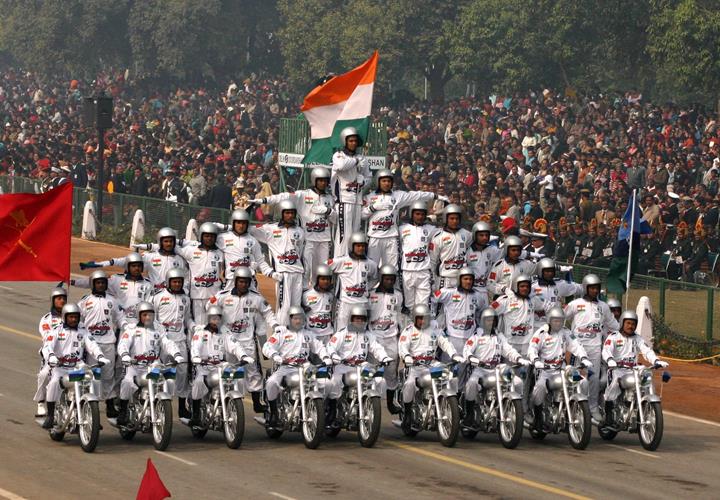 The dress rehearsal for the Republic Day parade at Rajpath 23 Jan 2011. .