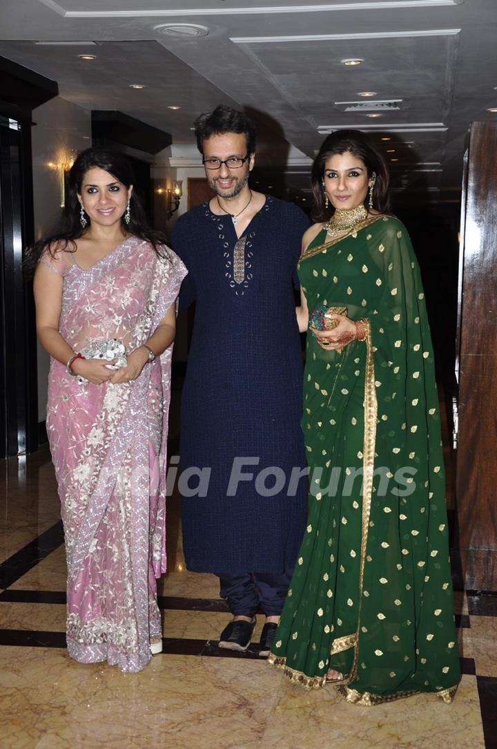 Raveena Tandon with her husband in Sameer Soni and Neelam's wedding reception at Taj Land's End