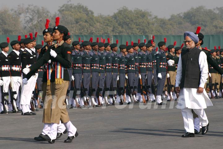 Prime Minister Dr Manmohan Singh with the NCC cadets at ''PM