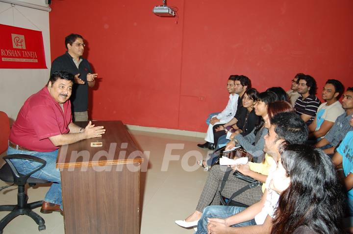 Satish Shah addressing students during a guest lecture at Roshan Taneja school of acting