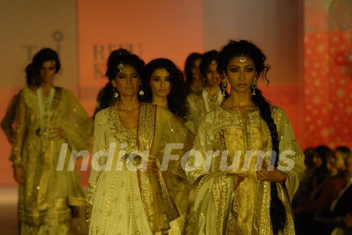 Models walk the ramp for Ritu Kumar fashion show at Taj land's End, Bandra in Mumbai