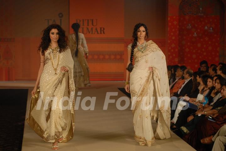 Models walk the ramp for Ritu Kumar fashion show at Taj land's End, Bandra in Mumbai