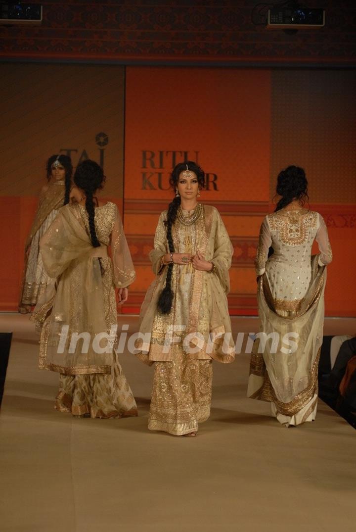 Models walk the ramp for Ritu Kumar fashion show at Taj land's End, Bandra in Mumbai