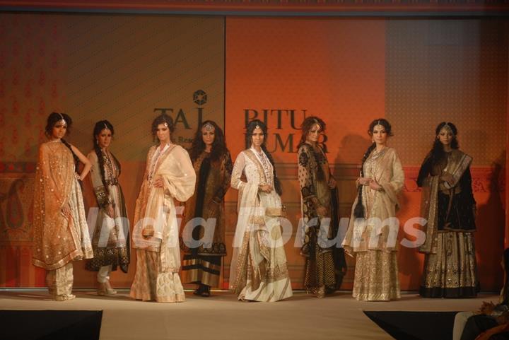 Models walk the ramp for Ritu Kumar fashion show at Taj land's End, Bandra in Mumbai