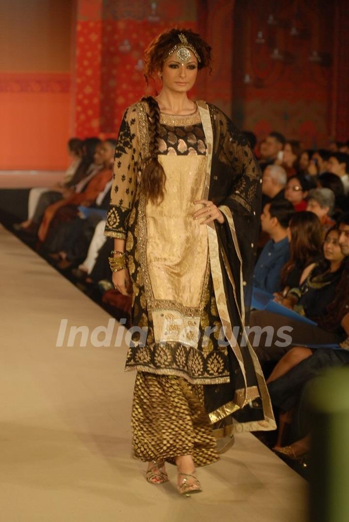 Models walk the ramp for Ritu Kumar fashion show at Taj land's End, Bandra in Mumbai