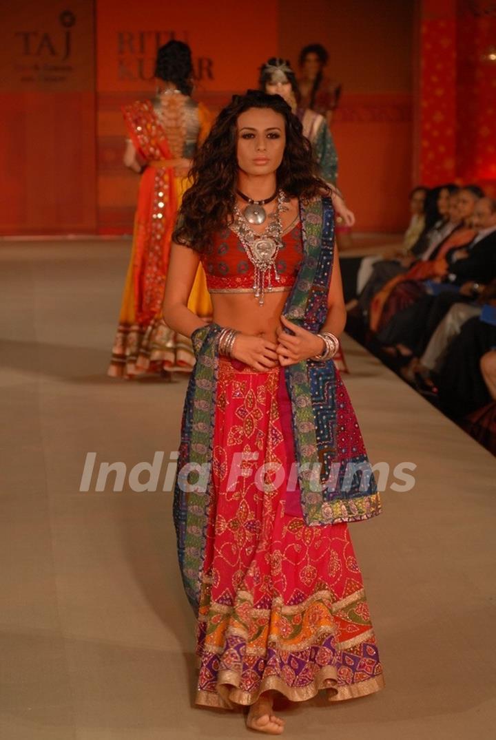 Models walk the ramp for Ritu Kumar fashion show at Taj land's End, Bandra in Mumbai