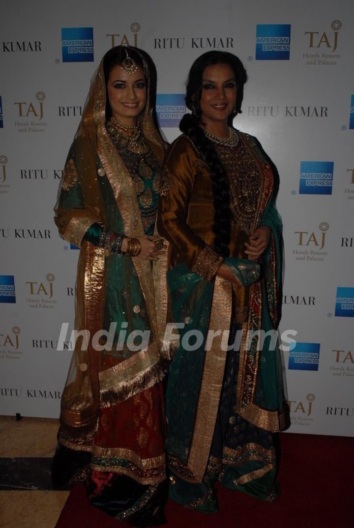 Dia Mirza and Shabana Azmi for Ritu Kumar fashion show at Taj land's End, Bandra in Mumbai