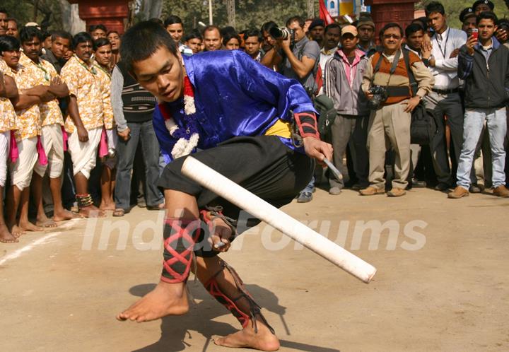 Folk artists at the press perview of Suraj Kund Mela 2011 in Faridabad on Monday 31 Jan 2011. .