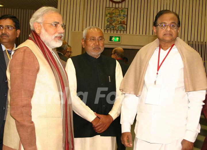 Home Minister P. Chidambaram with the Gujarat CM Narendra Modi and Bihar CM Nitish Kumar at the Chief Ministers  Conference, in New Delhi on Tuesday 1 Feb 2011. .