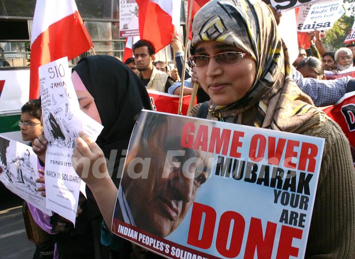 Indian People's Solidarity March for Egyptian Peoples at Egyptian Embassy in New Delh on Wed 2 Feb 2011. .