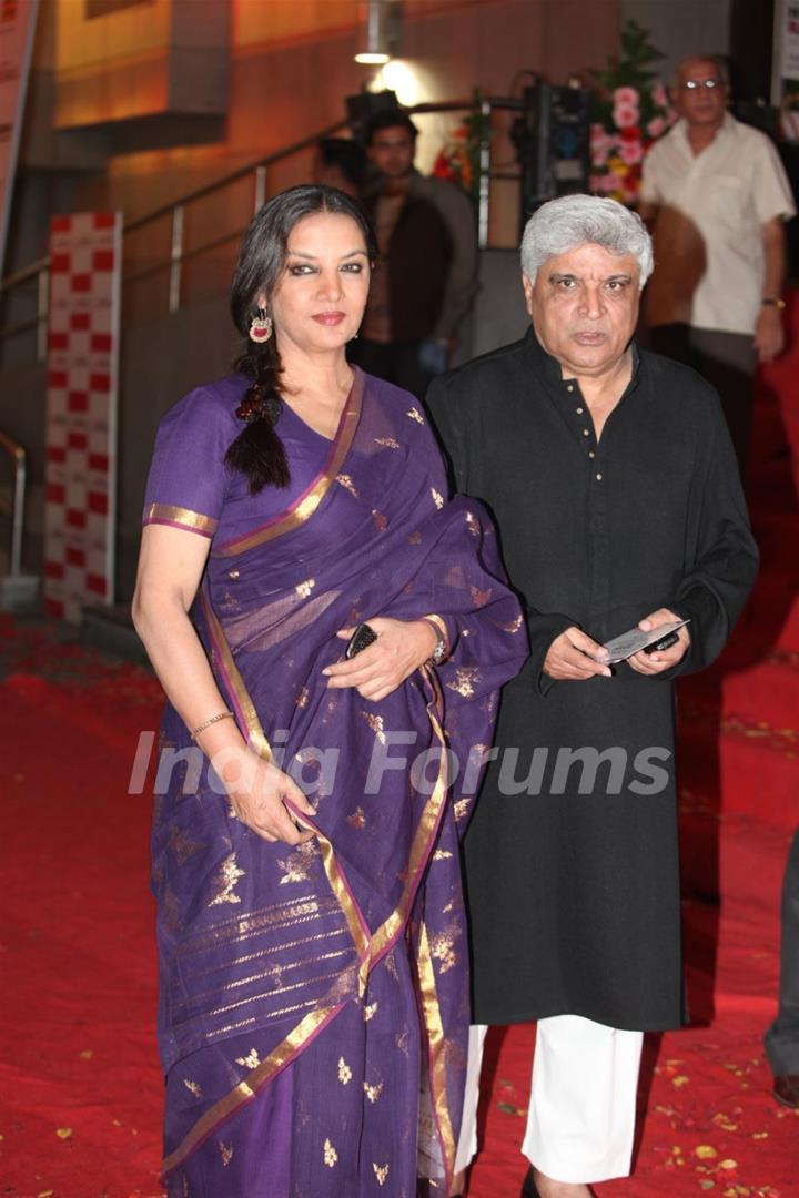 Javed Akhtar and Shabana Azmi at Dev Anand’s old classic film “Hum Dono” premiere at Cinemax Versova