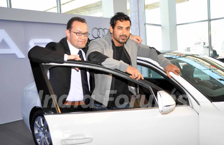 Bollywood actor John Abraham at a promotional event of Audi in New Delhi..