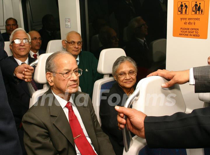 Delhi Chief Minister Sheila Dikshit and Delhi Metro Chief E. Sreedharan inside the Airport Metro in New Delhi on Sat 5 Feb 2011. .