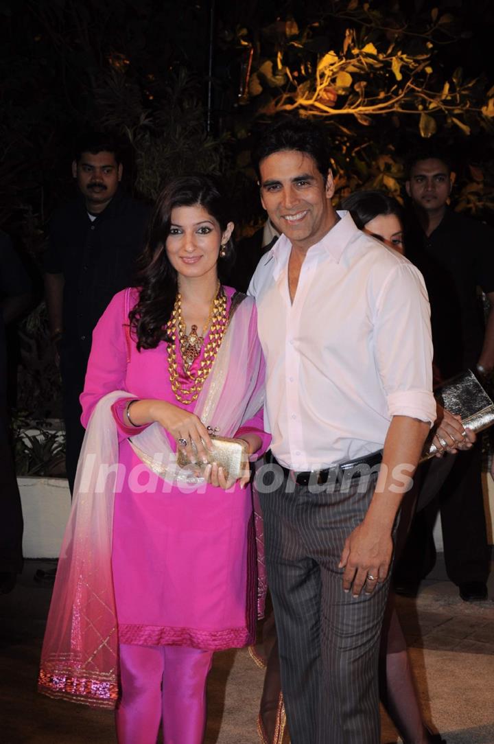 Akshay Kumar with wife Twinkle Khanna at Imran Khan and Avantika Malik's Wedding Reception Party at Taj Land's End. .