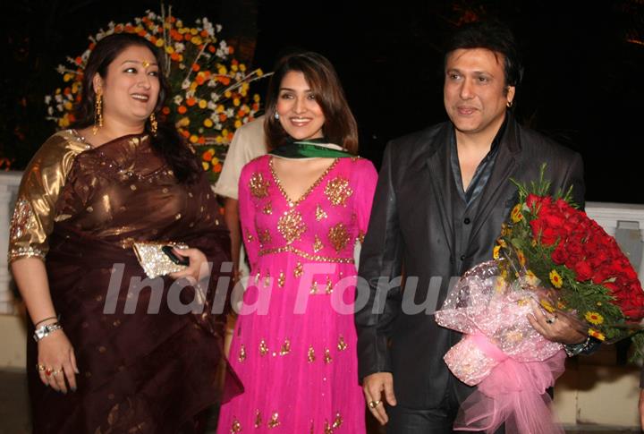 Govinda with wife and daughter at Imran Khan and Avantika Malik Wedding Reception Party at Taj Land