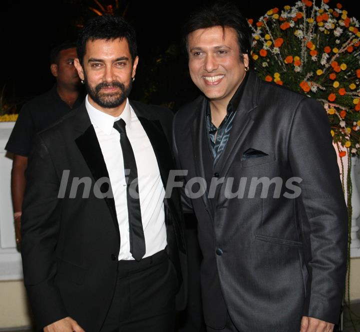 Aamir with Govinda at Imran Khan and Avantika Malik's Wedding Reception Party at Taj Land's End