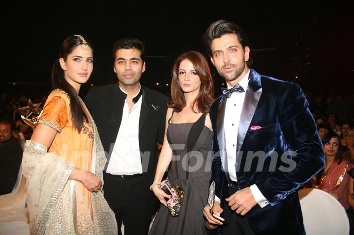 Hrithik, Suzanne, Katrina and Karan Johar at Stardust Awards-2011