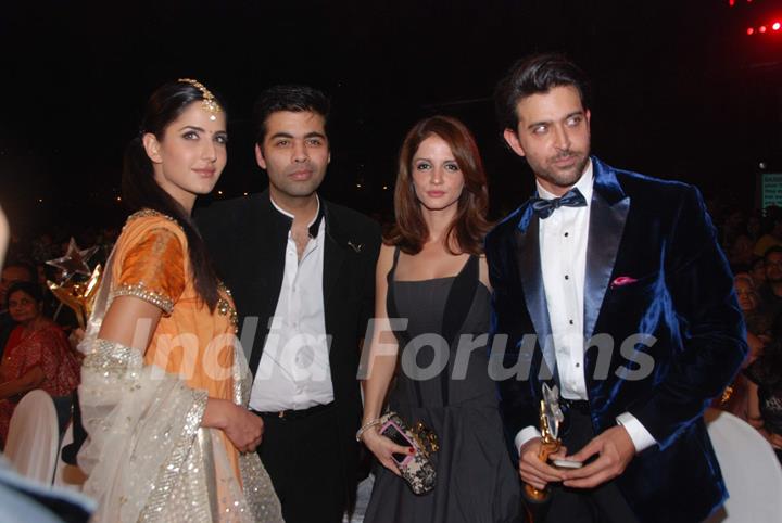 Katrina Kaif, Karan Johar, Suzanne Khan and Hrithik Roshan at Stardust awards 2011 at Bandra. .