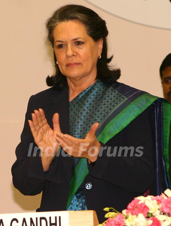 Sonia Gandhi at the launch of &quot;Swabhiman&quot;, the Financial Inclusion Campaign in New Delhi