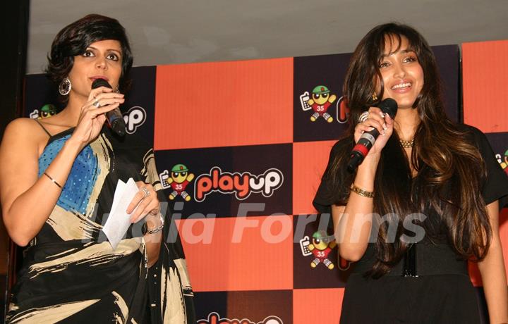 Jiah Khan and Mandira Bedi at the launch of the Playup's live gaming segment, in New Delhi