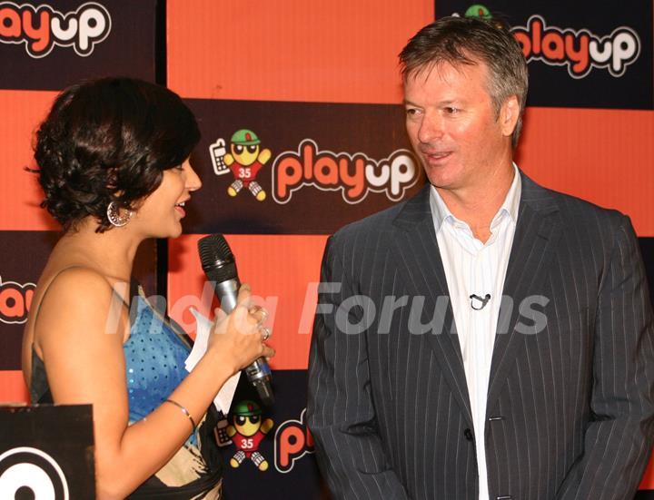 Cricketer Steve Waugh and Mandira Bedi at the launch of the Playup's live gaming segment, in New Delhi