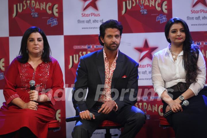 Hrithik Roshan, Farah Khan and Vaibhavi Merchant at TV talent show 'Just Dance'