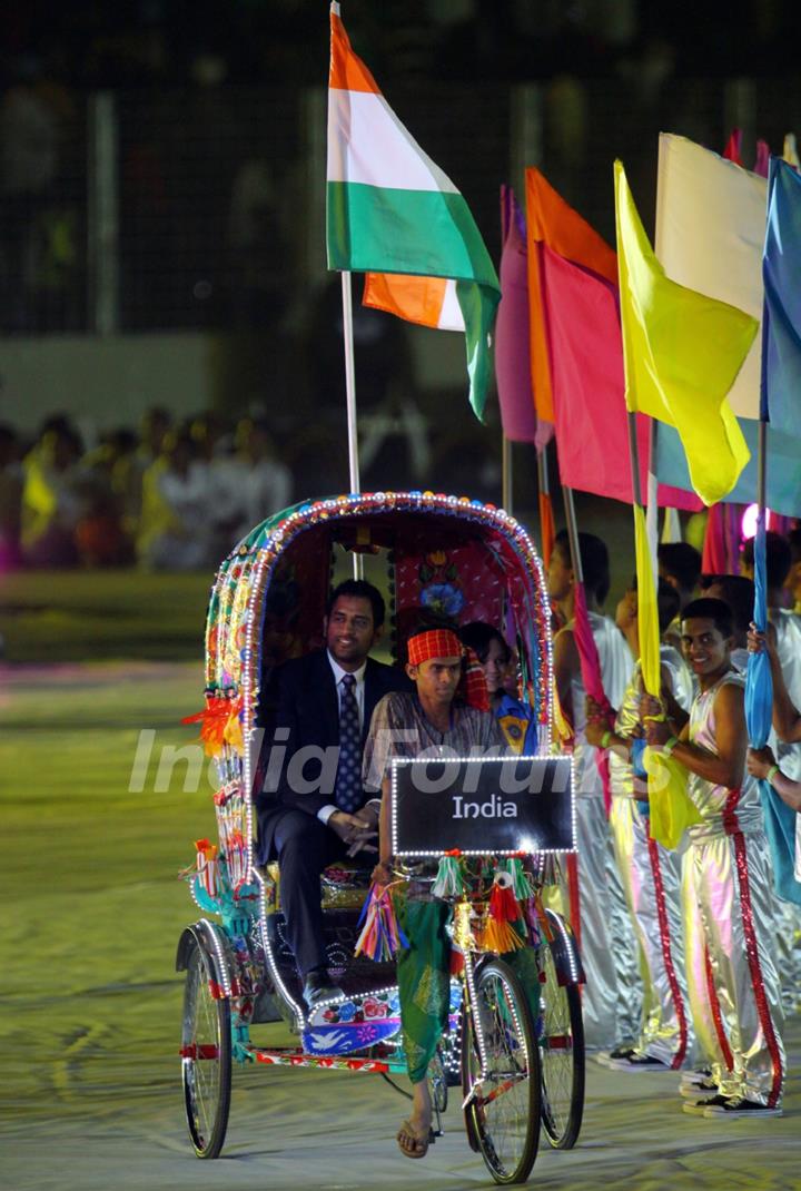 Indian Captain MS Dhoni during opening ceremony of the ICC Cricket World Cup in Dhaka, Bangladesh on Feb. 17, 2011. .