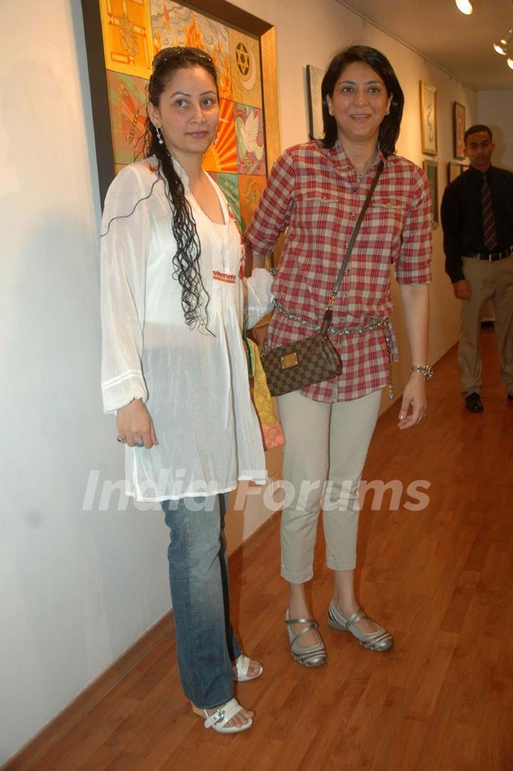Manyata Dutt and Priya Dutt at Minissha Lamba's mom art exhibition at Khar. .