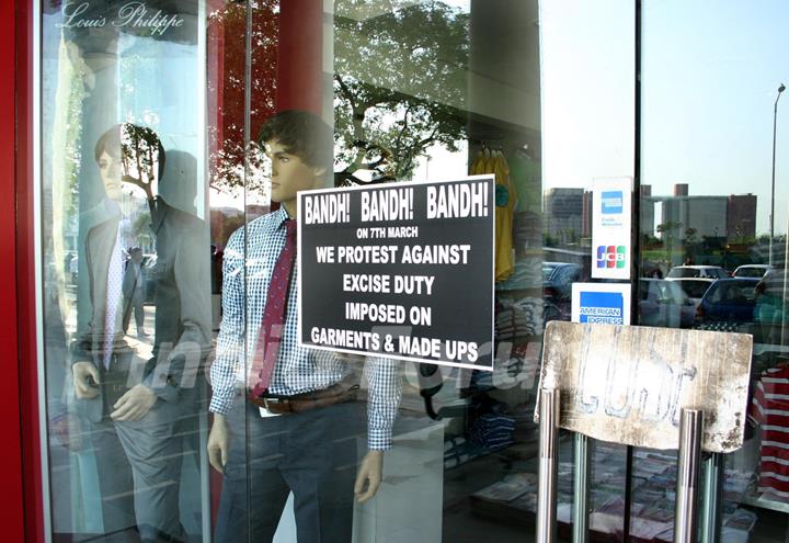 A closed  retail  shop at Connaught place in New Delhi  to protest against the recent imposition of 10% Excise Duty on branded Garments and made-ups, on Monday. .