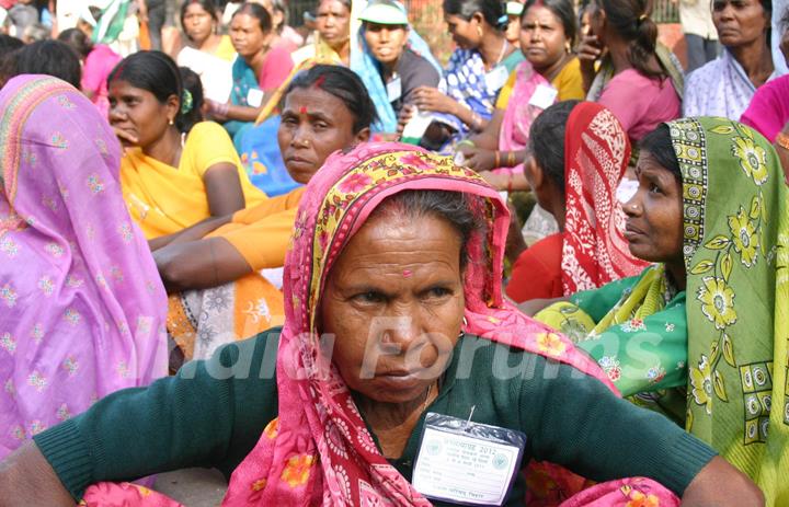 Landless Women from rural India demanding substantial progress towards equitable land distribution on the eve of International Women's, at Parliament Street in New Delhi on Monday. .