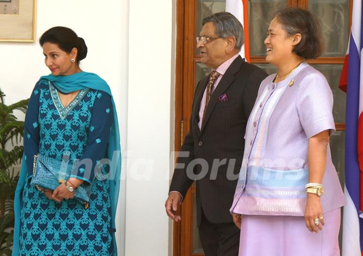 External Affairs Minister S M Krishna and MOS Preneet Kaur with Thailand  Princess Maha Chakri Sirindhorn,in New Delhi on 10 March 2011.