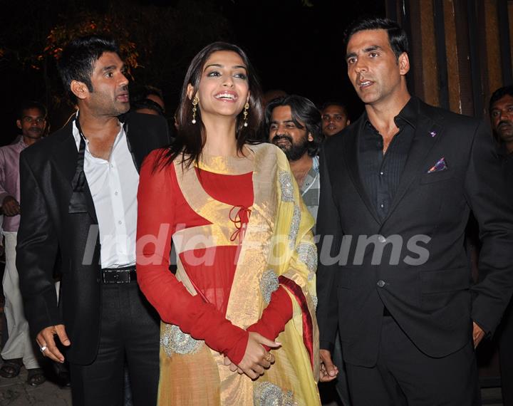 Sonam, Akshay and Sunil Shetty at Promotional event of film 'Thank You' at Madh Island