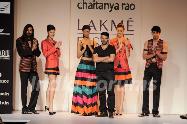 Models on day 1 Lakme Fashion Week for designer Chaitanya Rao. .