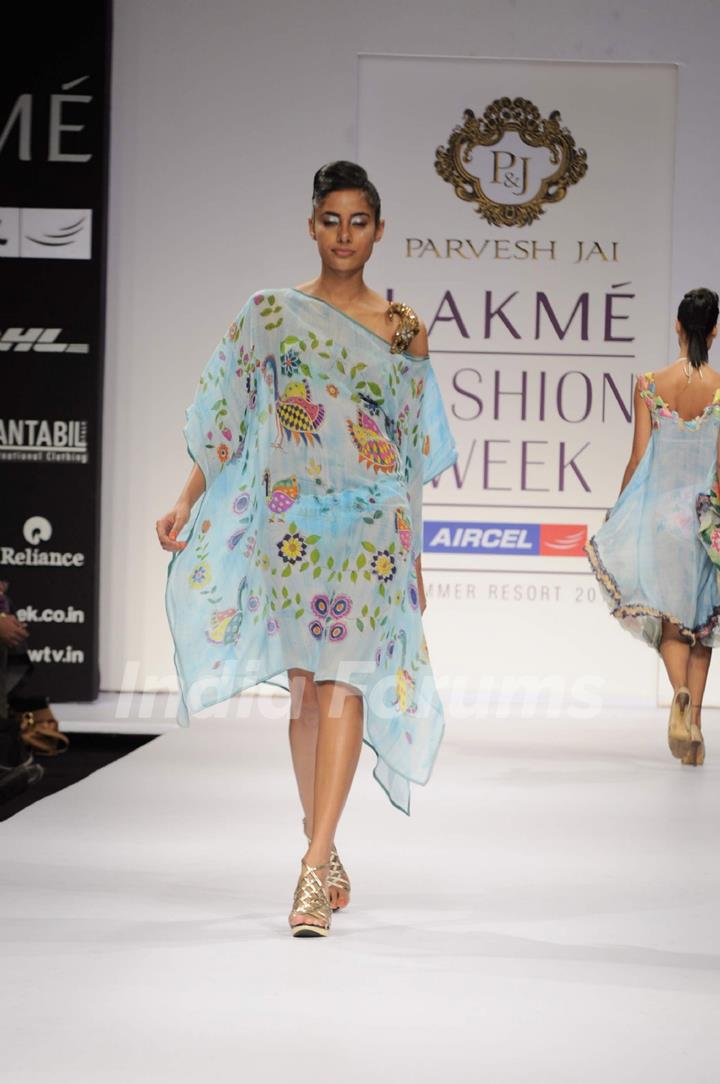 Model on day 1 Lakme Fashion Week for designer Parvesh and Jai. .