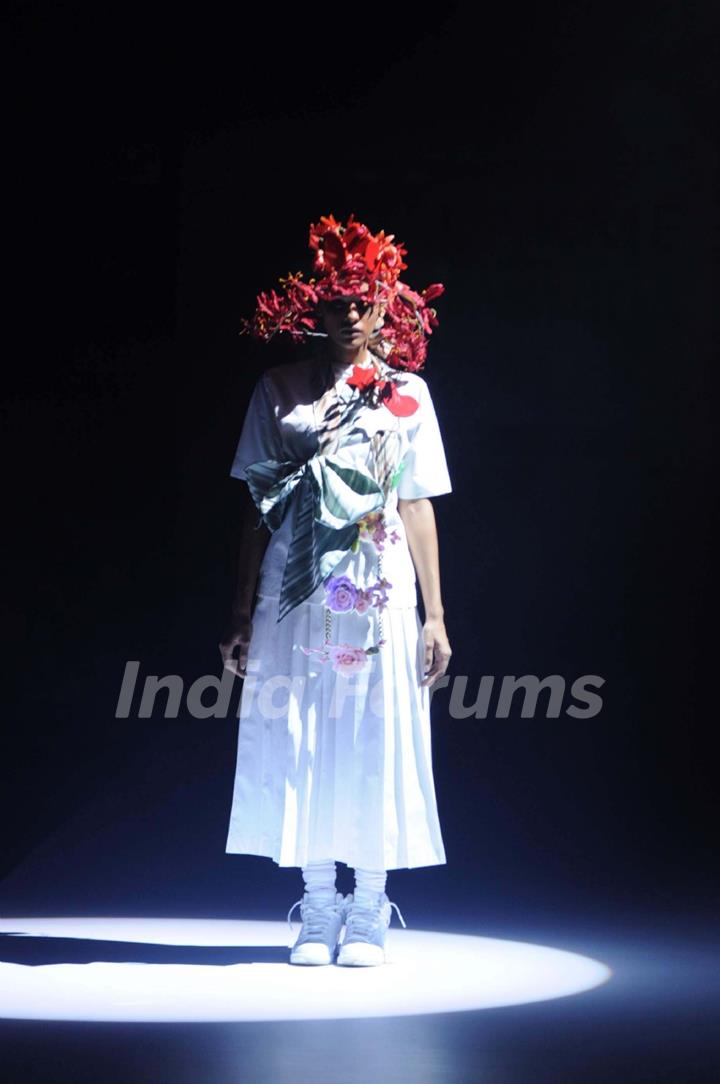 A model displays designer Little Shilpa's creations during the Lakme Fashion Week day 2 in Mumbai. .