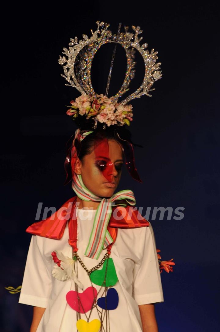 A model displays designer Little Shilpa's creations during the Lakme Fashion Week day 2 in Mumbai. .