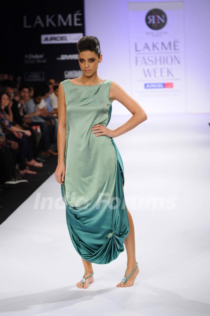 Model on day 3 Lakme Fashion Week for designer Rimi Nayak. .