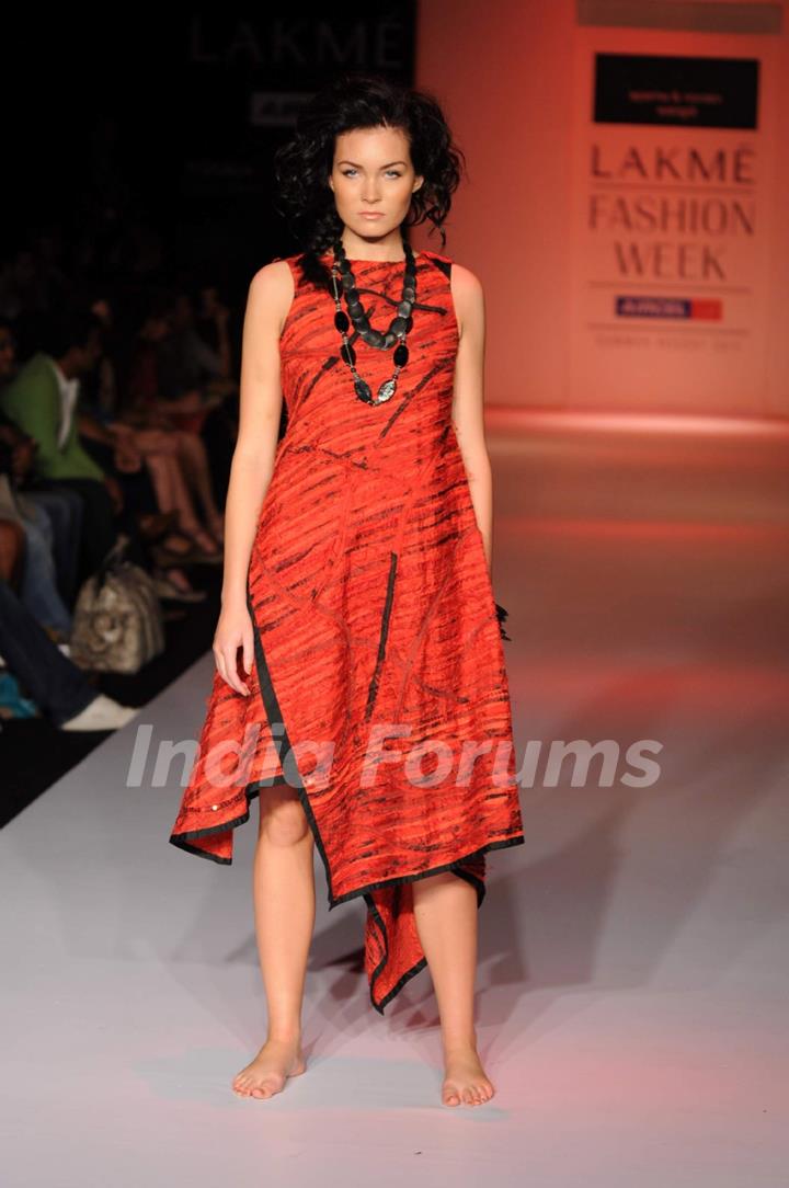 Model on day 3 Lakme Fashion Week for designer Aparna and Nordan Wangdi. .